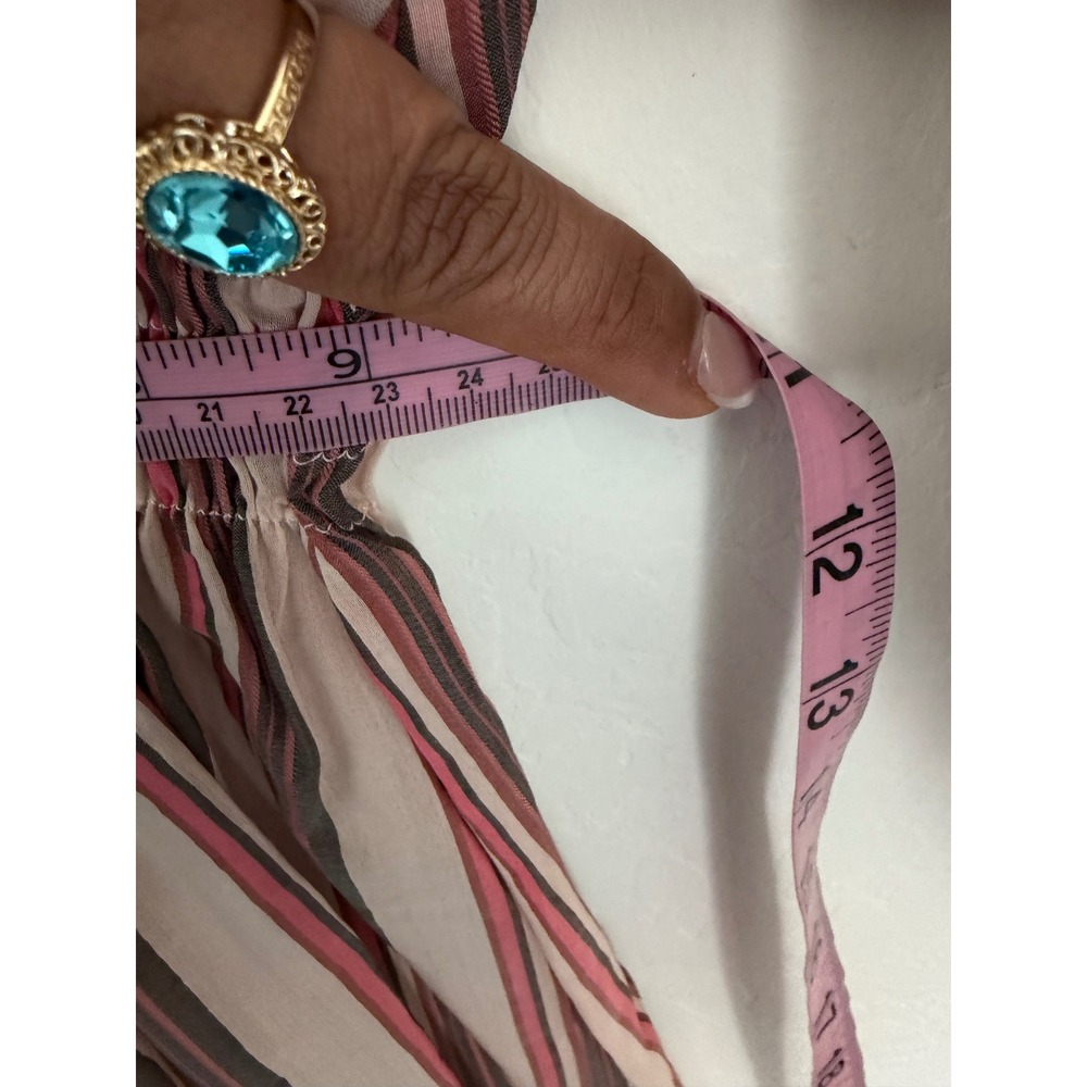 Longchamp Striped Silk Blend Smocked Waist Balloon Sleeve Mini Dress Pink Size 8 - Picture 9 of 10